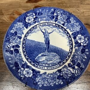 Hail to the Sunrise Blue And White Plate Old English Staffordshire Cody Wyoming